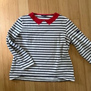 Saint James L’Atelier Breton Striped Shirt with Red Collar Detail